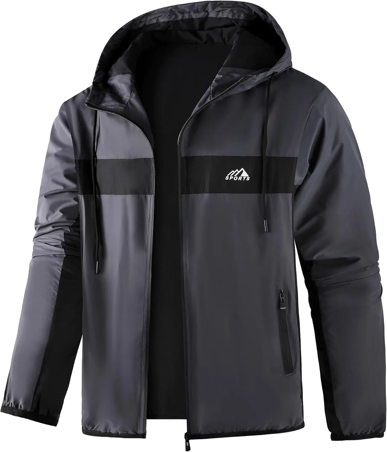 Men's Zip Up Waterproof Rain Jacket Outdoor Lightweight Softshell Raincoat for Hiking Travel WIth zippered Pocket