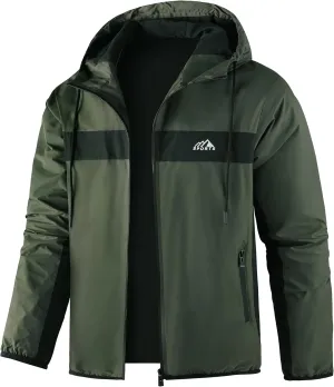 Men's Zip Up Waterproof Rain Jacket Outdoor Lightweight Softshell Raincoat for Hiking Travel WIth zippered Pocket