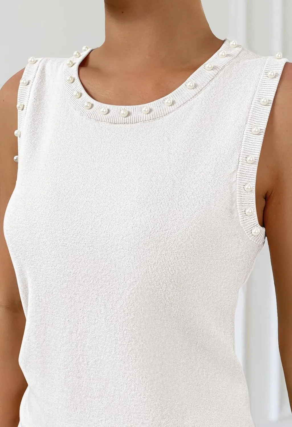 MEROKEETY Women's 2025 Sleeveless Sweater Vest Summer Knit Tank Tops Dressy Casual Crewneck Pearl Blouses