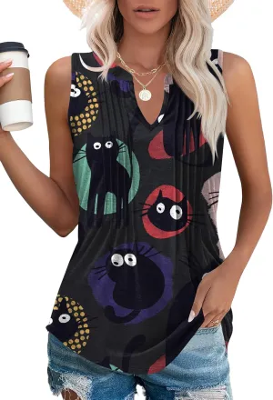 Micoson Womens Tank Tops Sleeveless V Neck Pleated Summer Blouses Loose Casual T Shirts