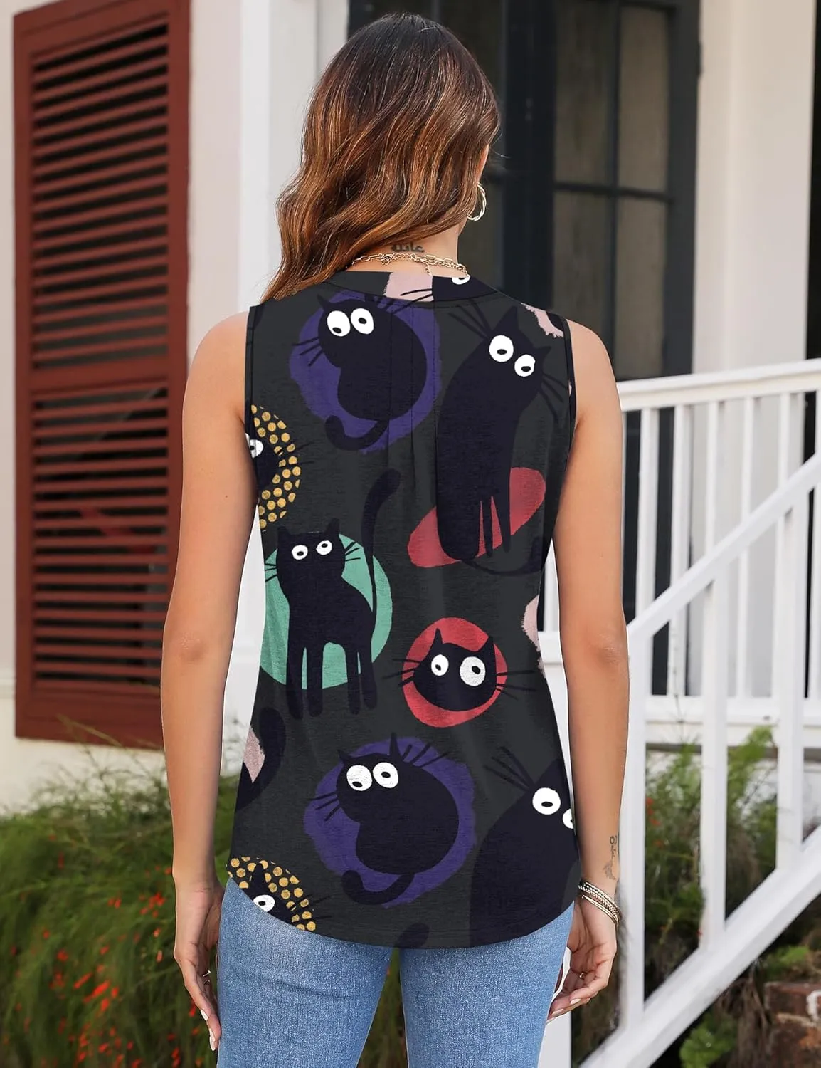 Micoson Womens Tank Tops Sleeveless V Neck Pleated Summer Blouses Loose Casual T Shirts