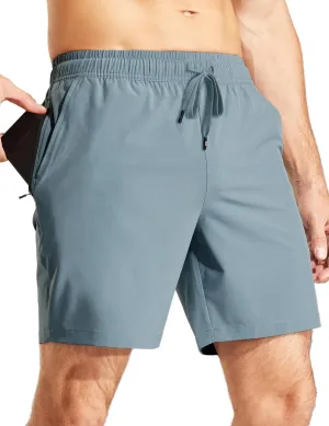 MIER Men's Workout Running Shorts 7 Inch Lightweight Athletic with Zipper Pockets No Liner Quick-Dry Gym Active Shorts