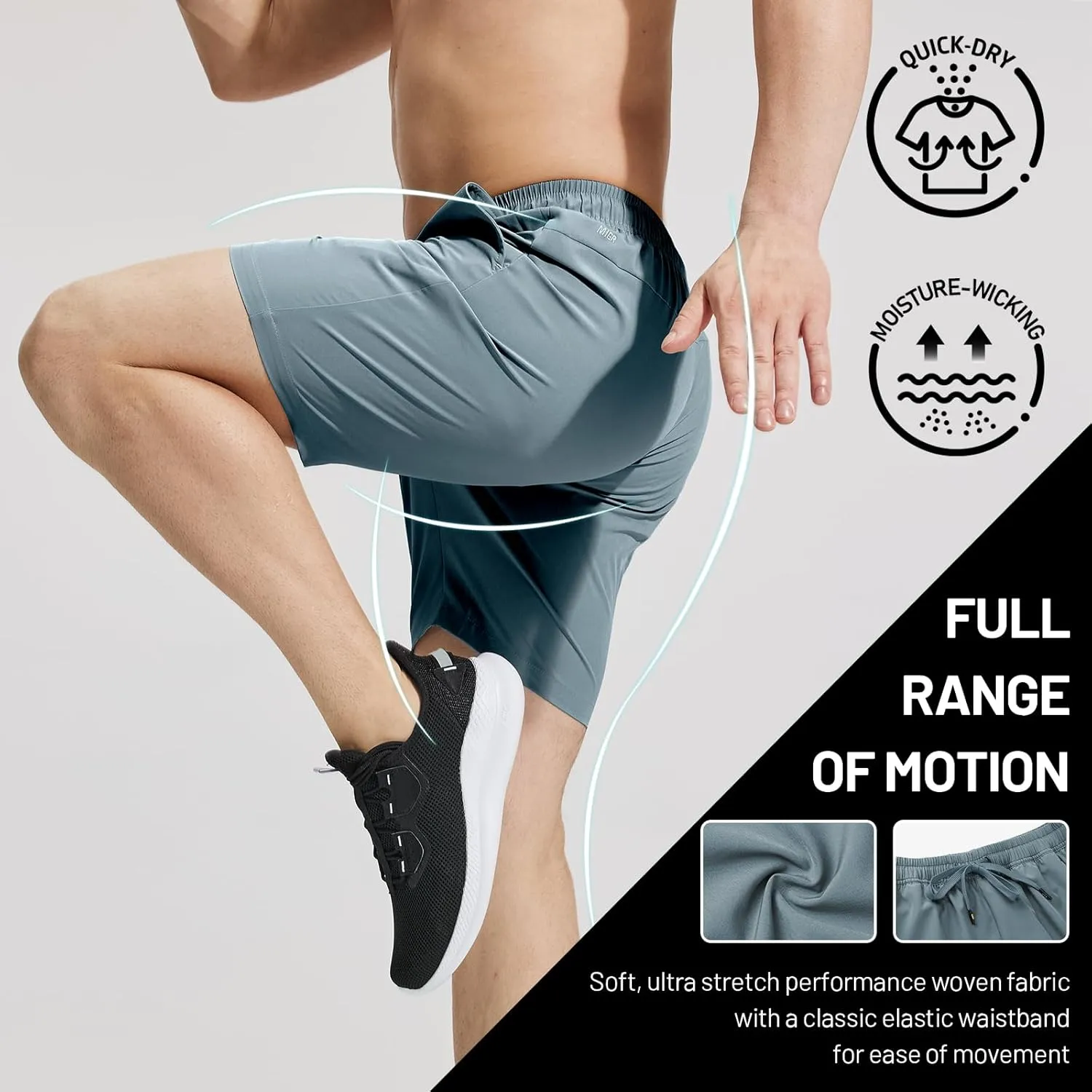 MIER Men's Workout Running Shorts 7 Inch Lightweight Athletic with Zipper Pockets No Liner Quick-Dry Gym Active Shorts