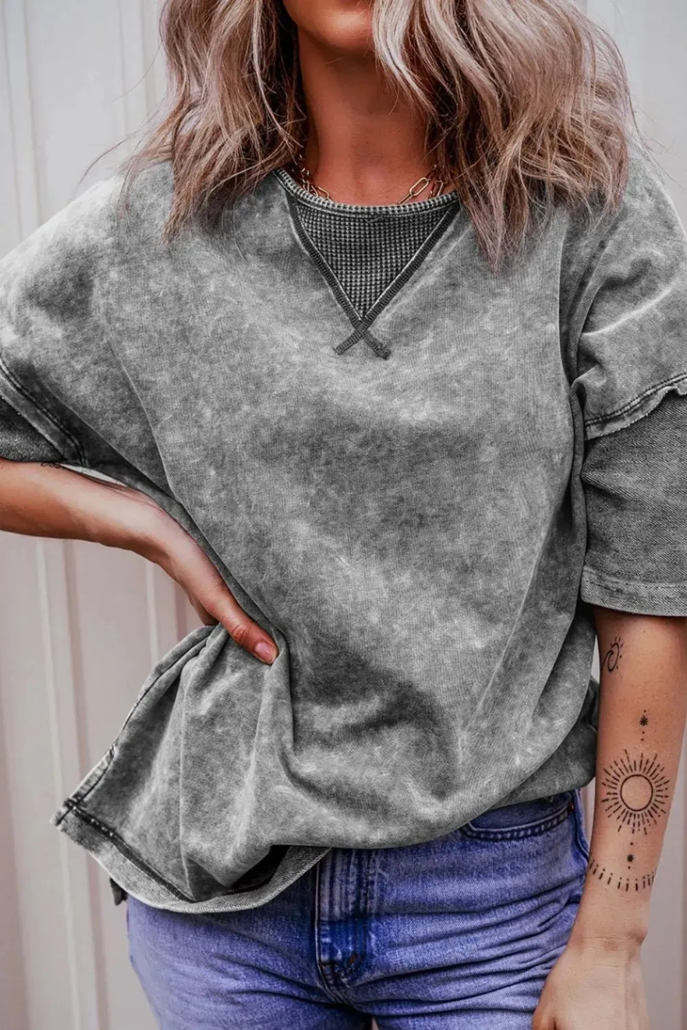 Mineral Wash Drop Shoulder Round Neck T-Shirt