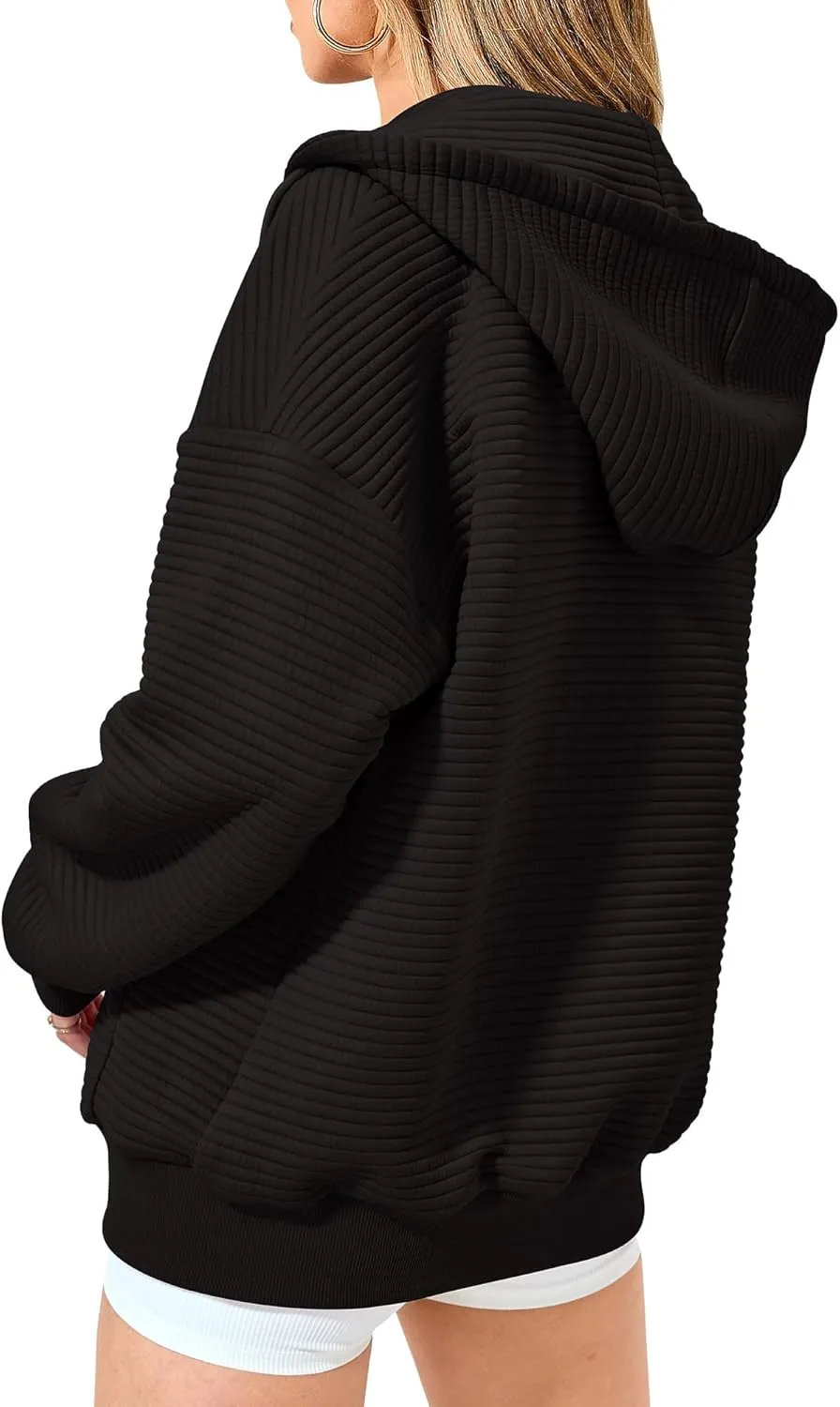 Mmoneyake Zip Up Hoodie Women Long Sleeve Sweatshirts 2024 Oversized Waffle Knit Hoodies Casual Fashion Jackets Fall Outfits