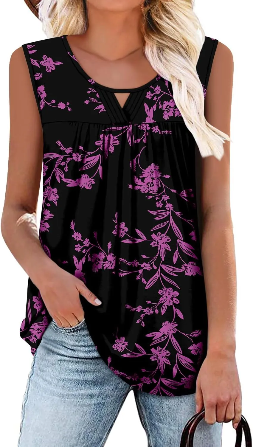 MODARANI Casual Summer Shirts for Women Flowy Tunic Tops Fit and Flare Floral Blouses