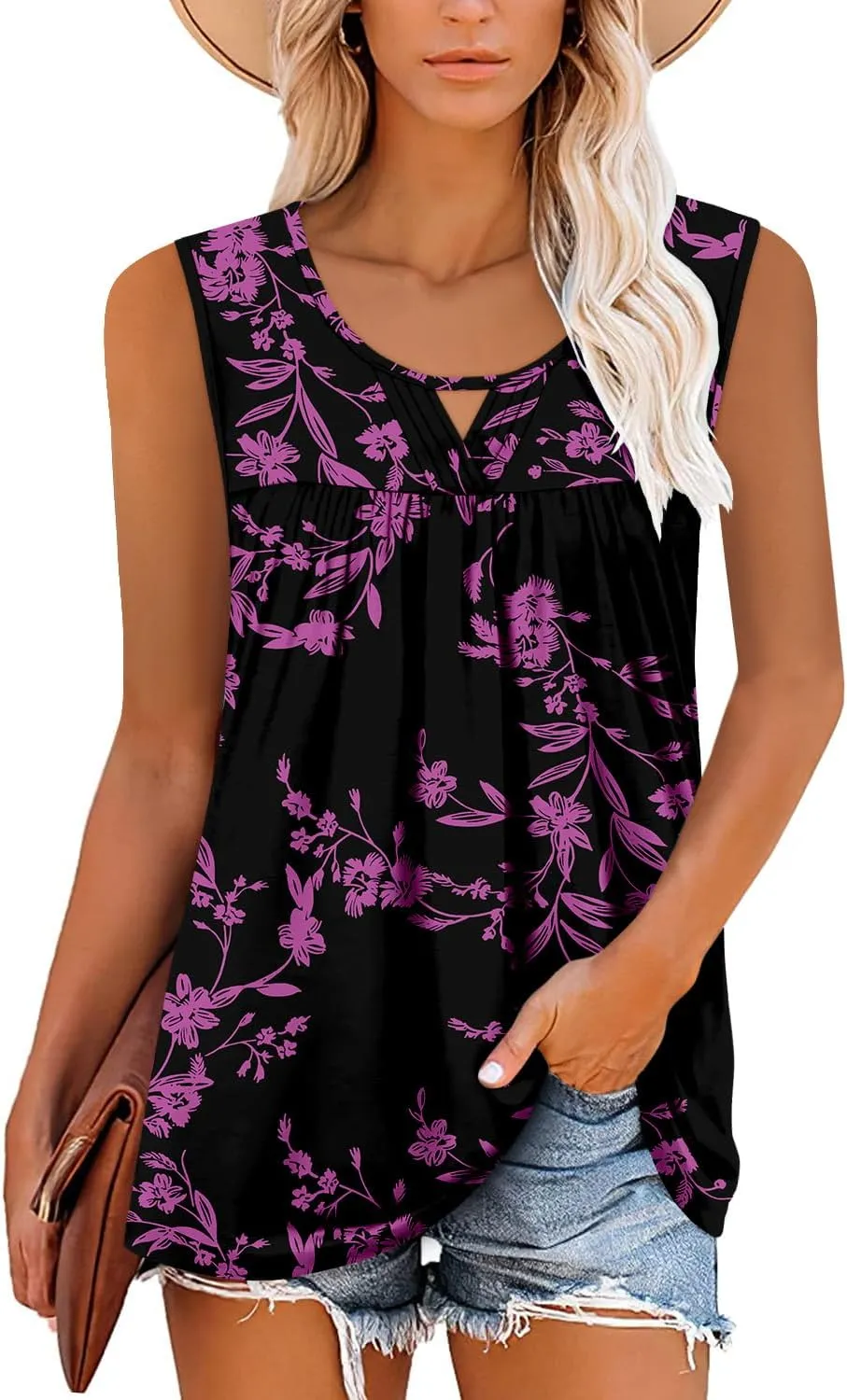 MODARANI Casual Summer Shirts for Women Flowy Tunic Tops Fit and Flare Floral Blouses