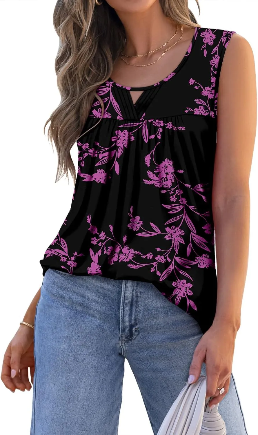 MODARANI Casual Summer Shirts for Women Flowy Tunic Tops Fit and Flare Floral Blouses