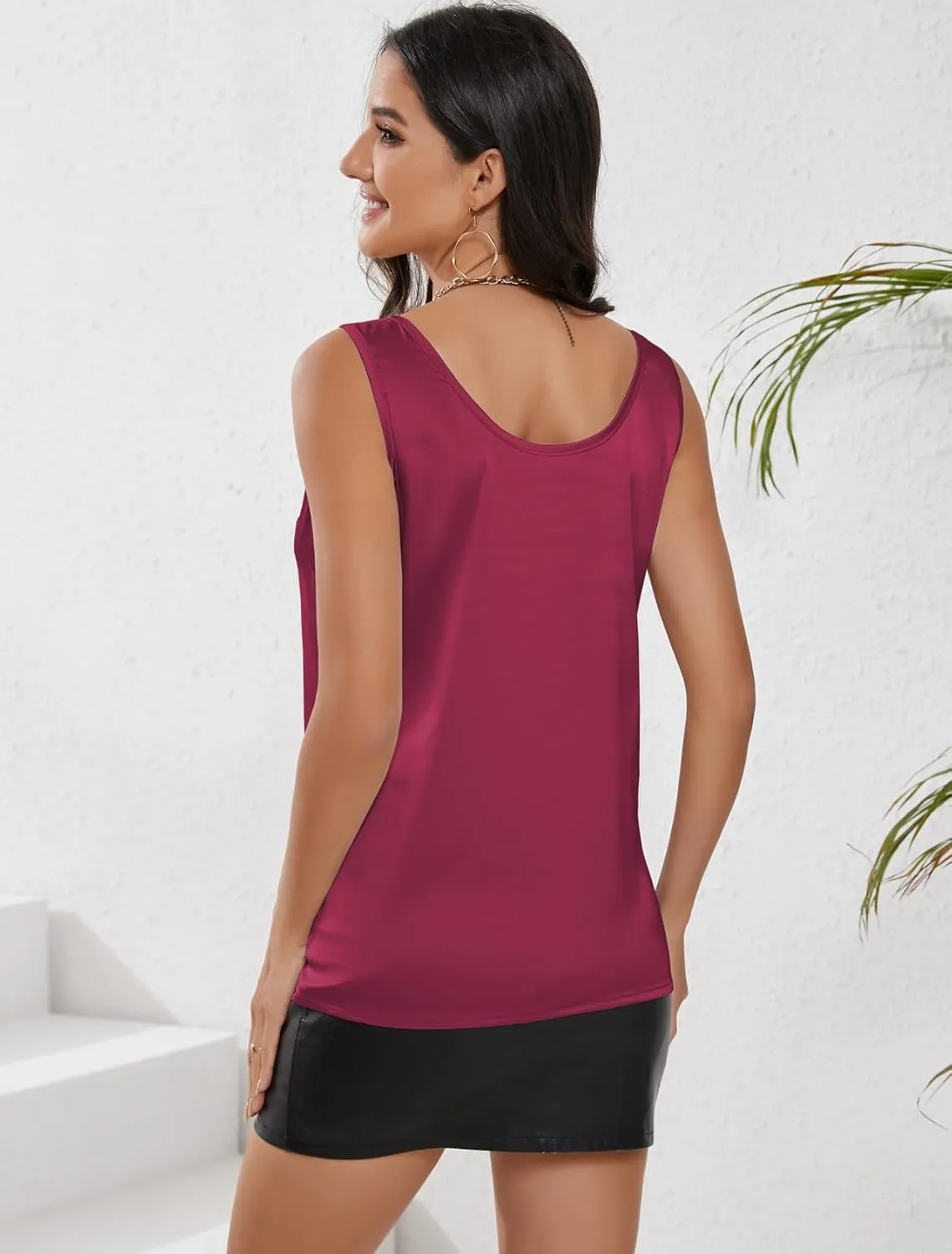 MOYEE Satin Tank Tops for Women Scoop Neck Sleeveless Silky Camisole Top Basic Summer Cami Blouses