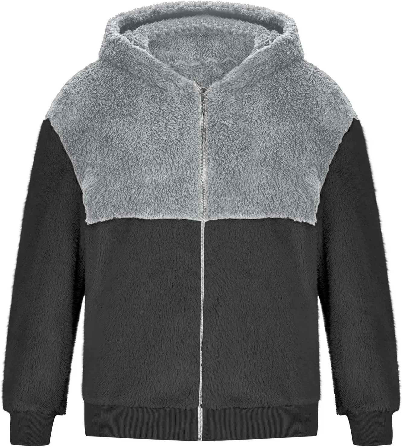 Muscularfit Mens Fuzzy Sherpa Jacket Fleece Long Sleeve Full-Zip Hooded Shirt Casual Warm Winter Jacket Coats Outdoor Fashion