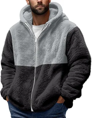 Muscularfit Mens Fuzzy Sherpa Jacket Fleece Long Sleeve Full-Zip Hooded Shirt Casual Warm Winter Jacket Coats Outdoor Fashion