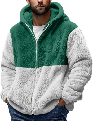 Muscularfit Mens Fuzzy Sherpa Jacket Fleece Long Sleeve Full-Zip Hooded Shirt Casual Warm Winter Jacket Coats Outdoor Fashion