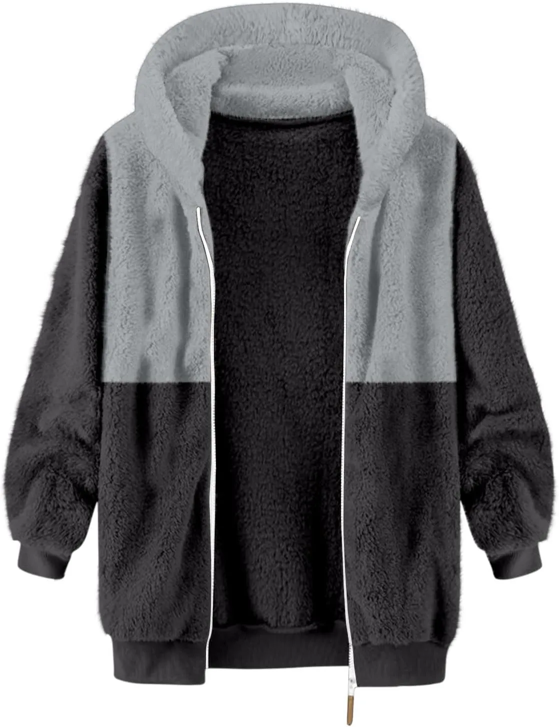 Muscularfit Mens Fuzzy Sherpa Jacket Fleece Long Sleeve Full-Zip Hooded Shirt Casual Warm Winter Jacket Coats Outdoor Fashion