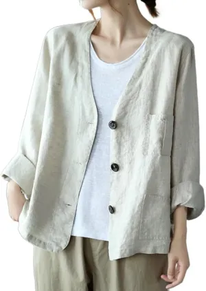 Mywinway Linen Blazer Women Summer Spring Cotton Lightweight Casual Jackets Button Down Oversized Blazer