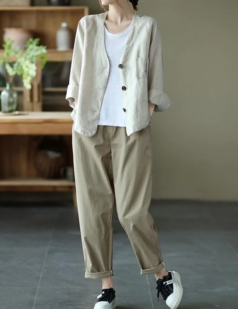 Mywinway Linen Blazer Women Summer Spring Cotton Lightweight Casual Jackets Button Down Oversized Blazer