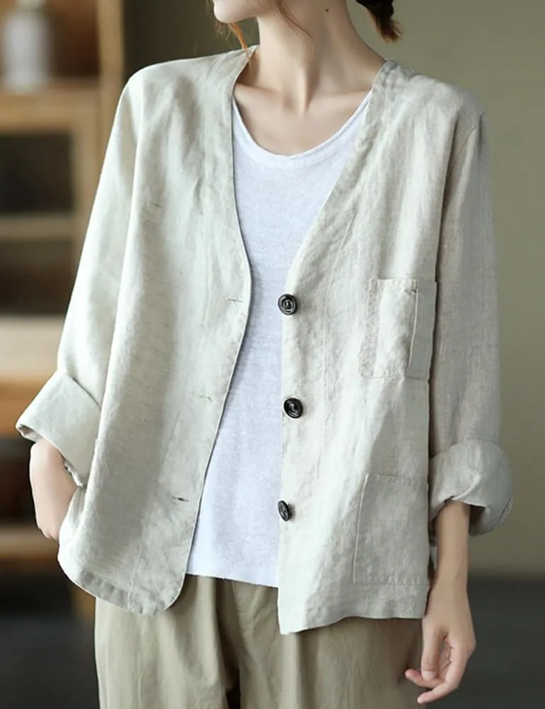 Mywinway Linen Blazer Women Summer Spring Cotton Lightweight Casual Jackets Button Down Oversized Blazer
