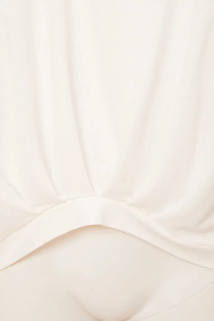 Naya Round neck top with pleated curve hem and contrast binding and cuff