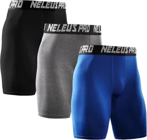 NELEUS Men's 3 Pack Performance Compression Shorts