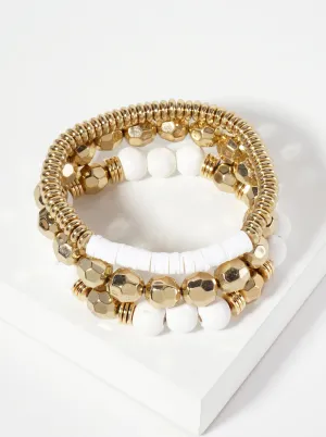 New! White and Gold Beaded Bracelet Set