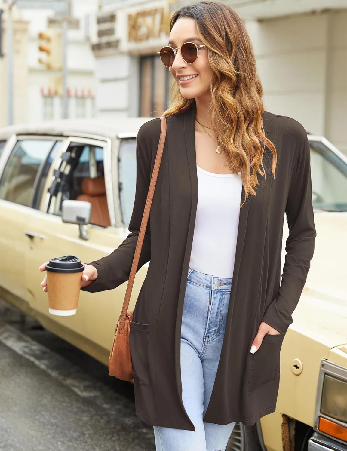Newchoice Womens Casual Lightweight Cardigans with Pockets Loose Long Sleeve Open Front Cardigan