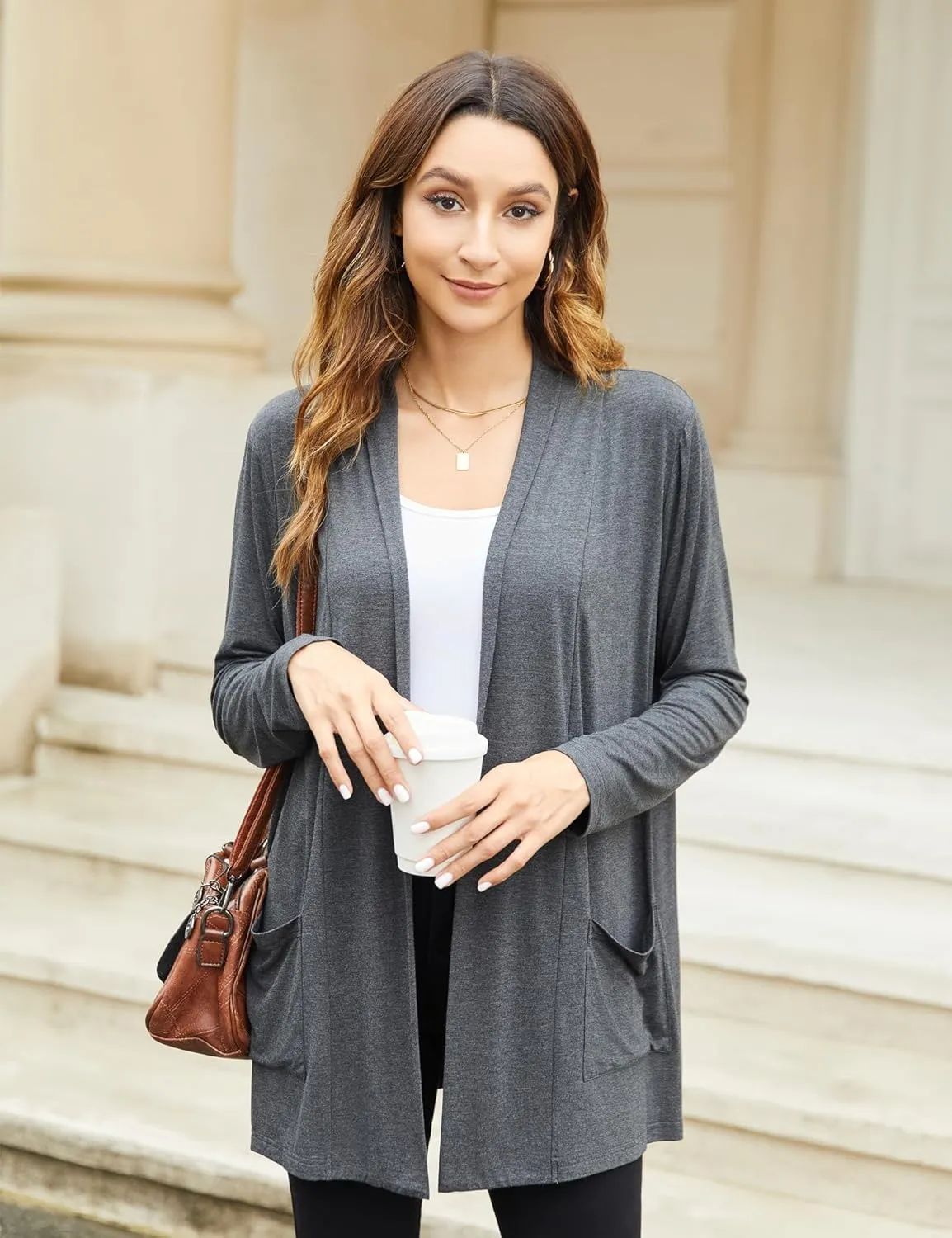 Newchoice Womens Casual Lightweight Cardigans with Pockets Loose Long Sleeve Open Front Cardigan