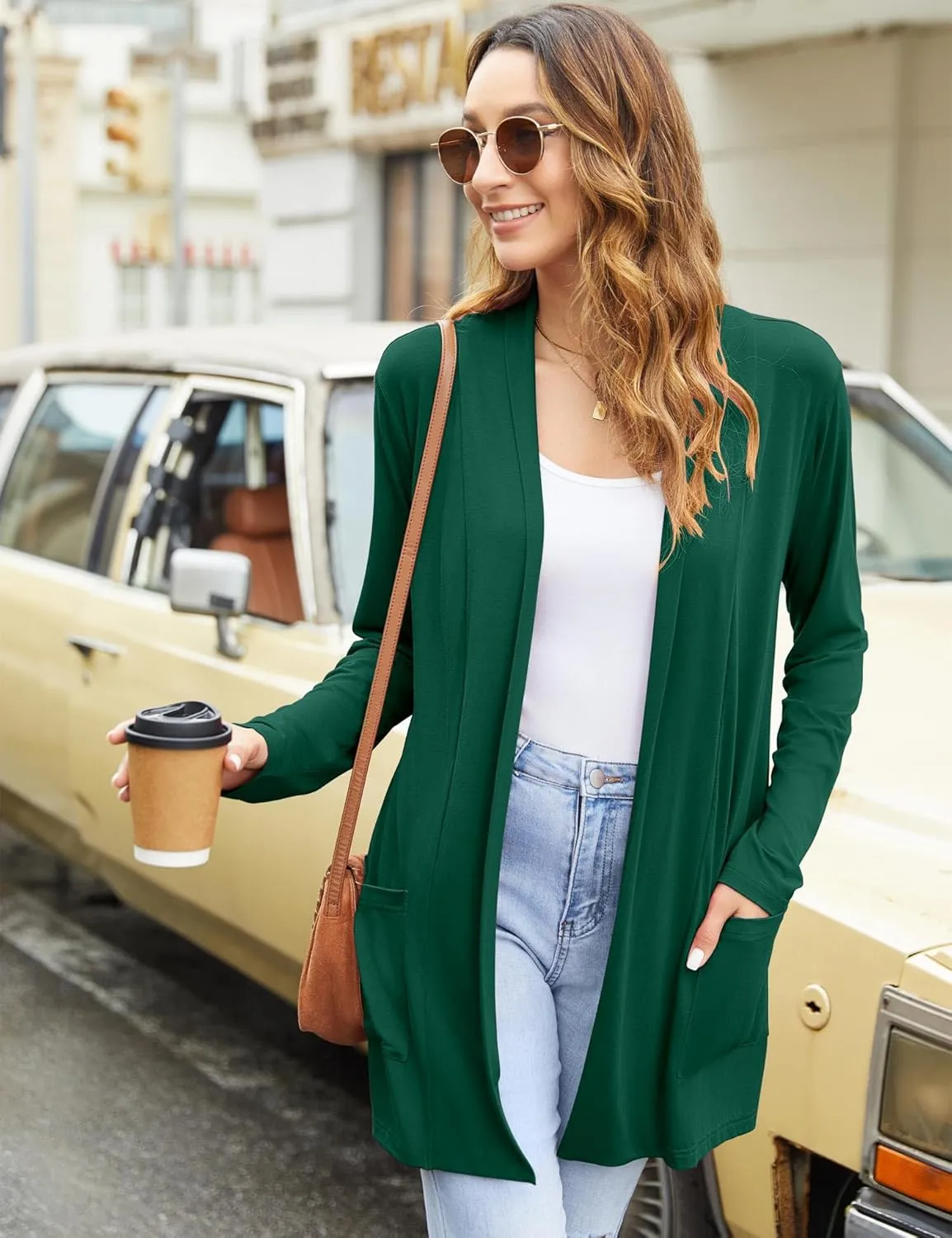 Newchoice Womens Casual Lightweight Cardigans with Pockets Loose Long Sleeve Open Front Cardigan