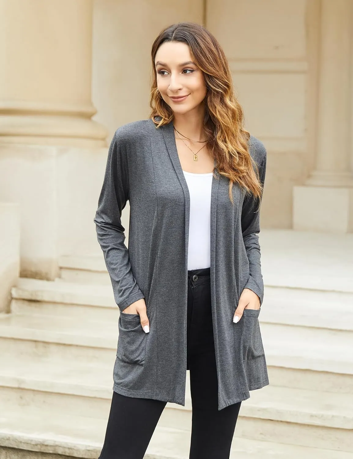 Newchoice Womens Casual Lightweight Cardigans with Pockets Loose Long Sleeve Open Front Cardigan