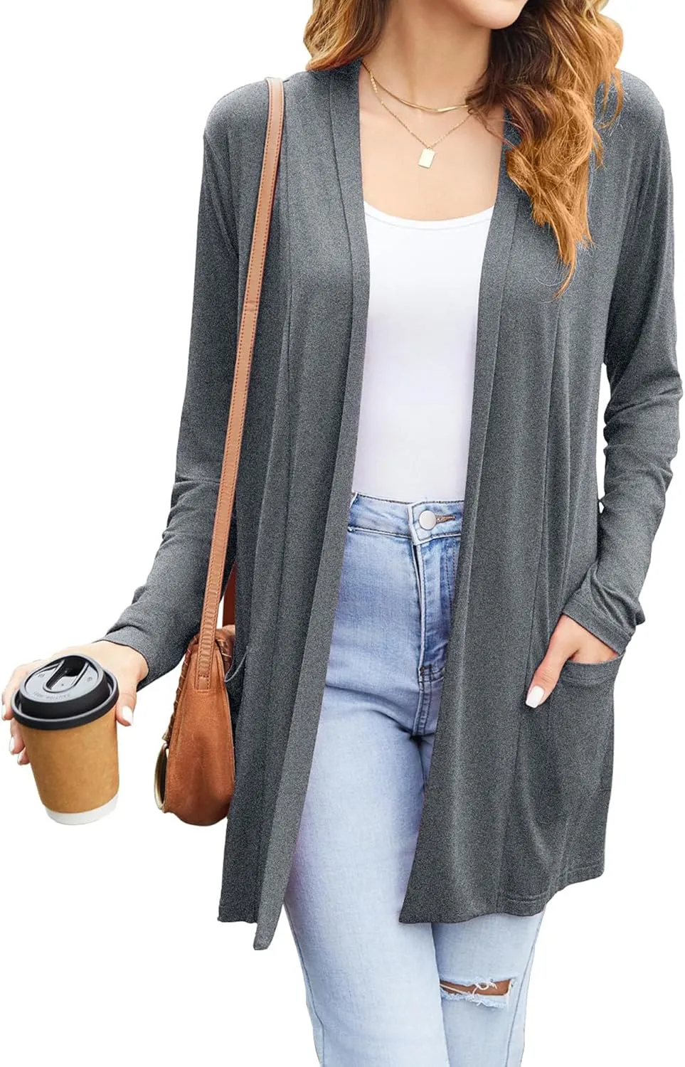 Newchoice Womens Casual Lightweight Cardigans with Pockets Loose Long Sleeve Open Front Cardigan