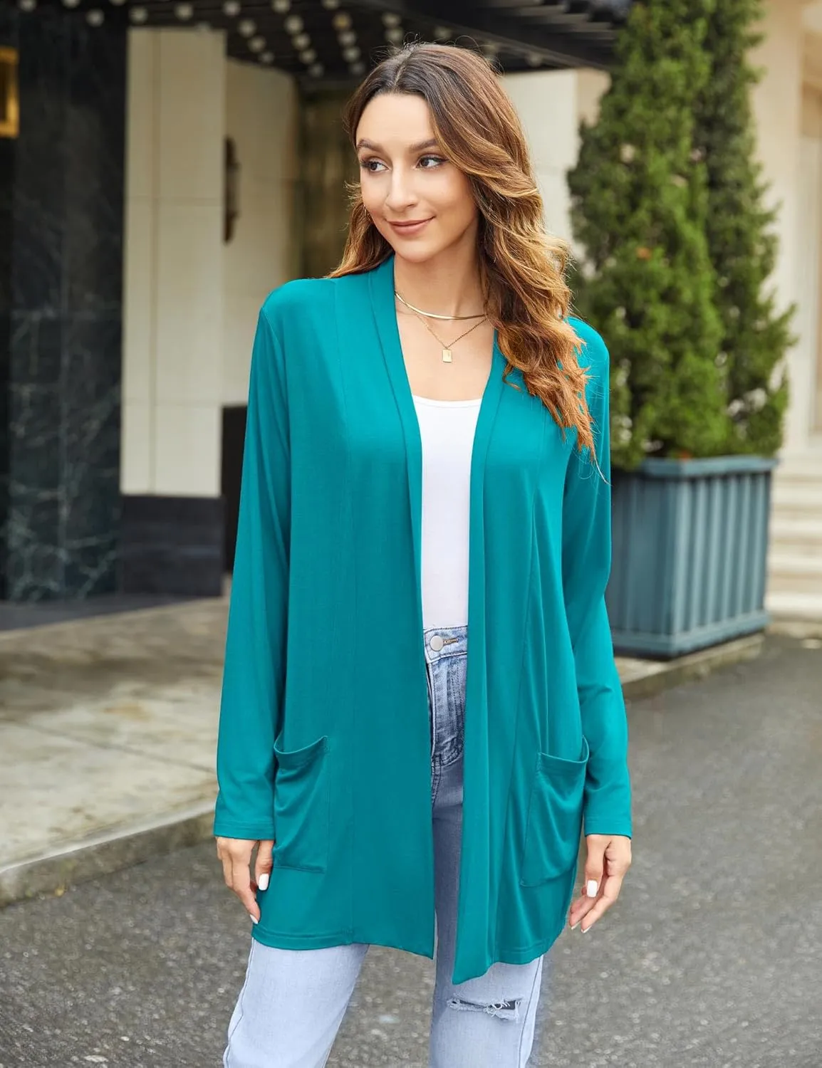 Newchoice Womens Casual Lightweight Cardigans with Pockets Loose Long Sleeve Open Front Cardigan