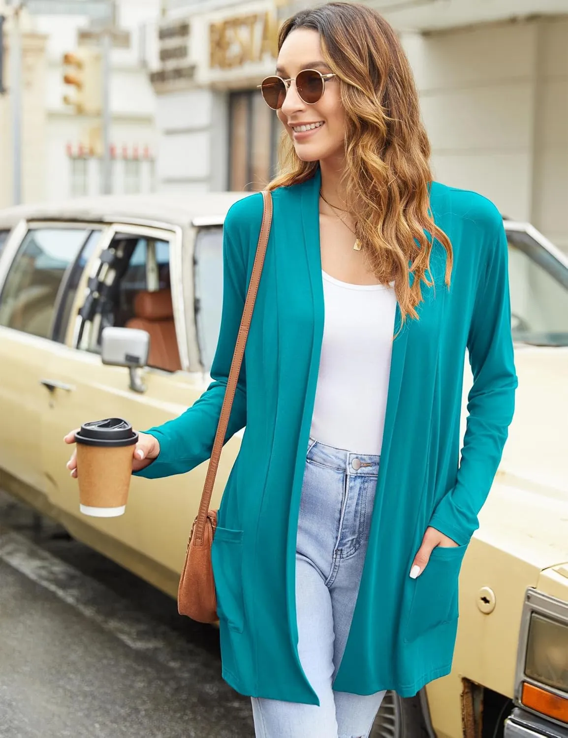 Newchoice Womens Casual Lightweight Cardigans with Pockets Loose Long Sleeve Open Front Cardigan