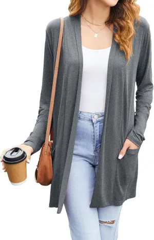 Newchoice Womens Casual Lightweight Cardigans with Pockets Loose Long Sleeve Open Front Cardigan