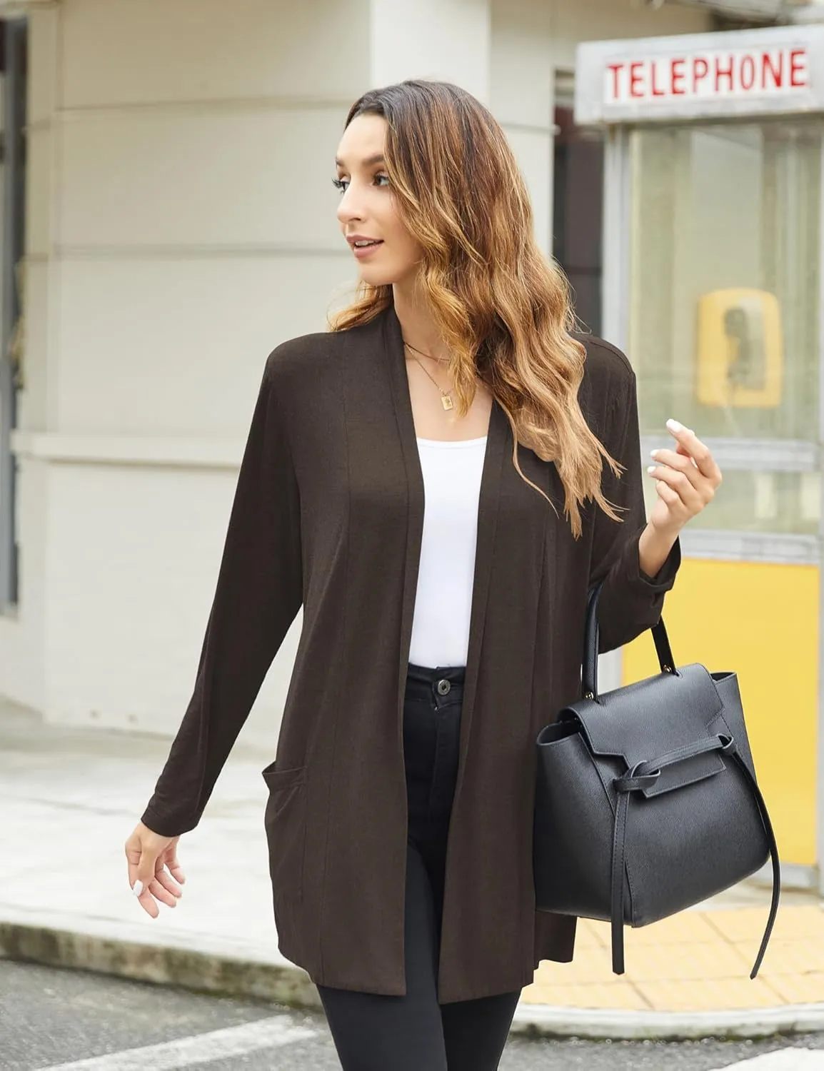 Newchoice Womens Casual Lightweight Cardigans with Pockets Loose Long Sleeve Open Front Cardigan