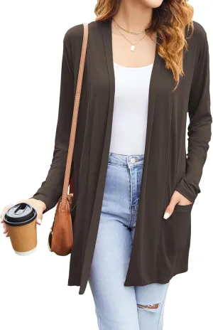 Newchoice Womens Casual Lightweight Cardigans with Pockets Loose Long Sleeve Open Front Cardigan