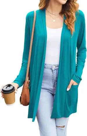 Newchoice Womens Casual Lightweight Cardigans with Pockets Loose Long Sleeve Open Front Cardigan