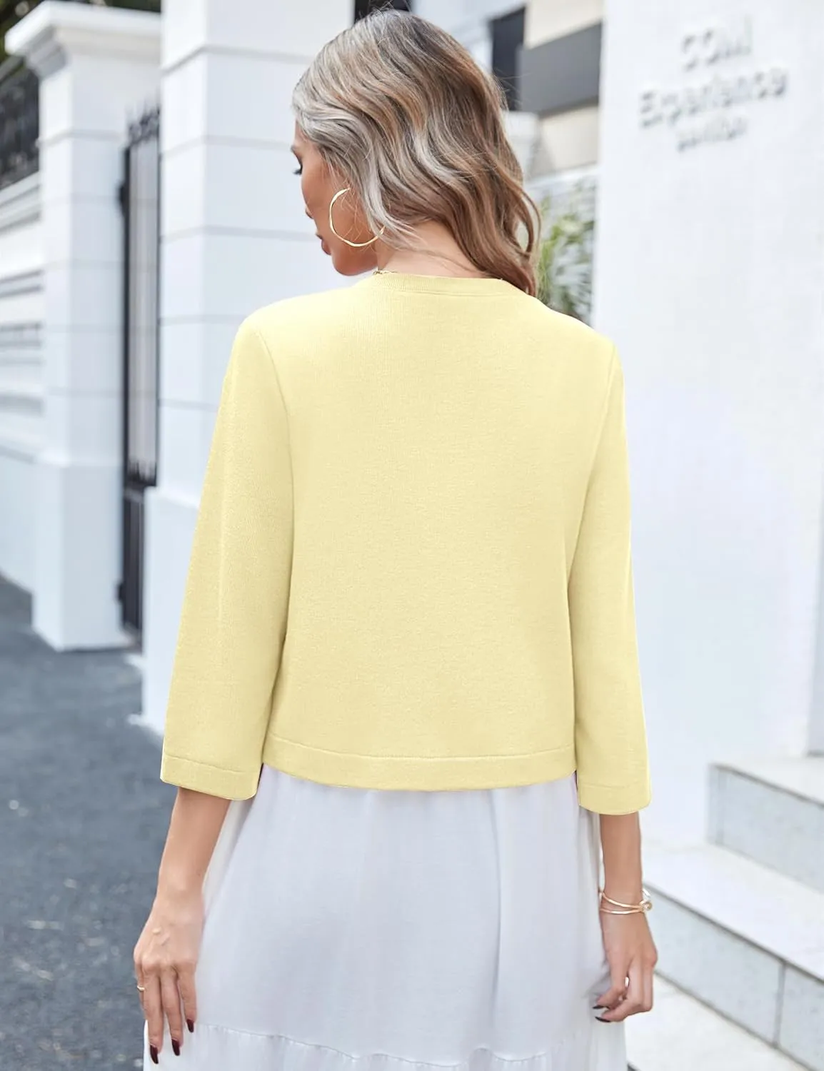 Newchoice Women's Open Front Cropped Cardigan Sweaters Bolero Shrugs for Dresses 3/4 Sleeve Casual Lightweight Cardigans