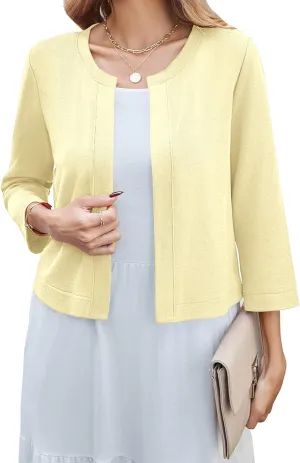Newchoice Women's Open Front Cropped Cardigan Sweaters Bolero Shrugs for Dresses 3/4 Sleeve Casual Lightweight Cardigans