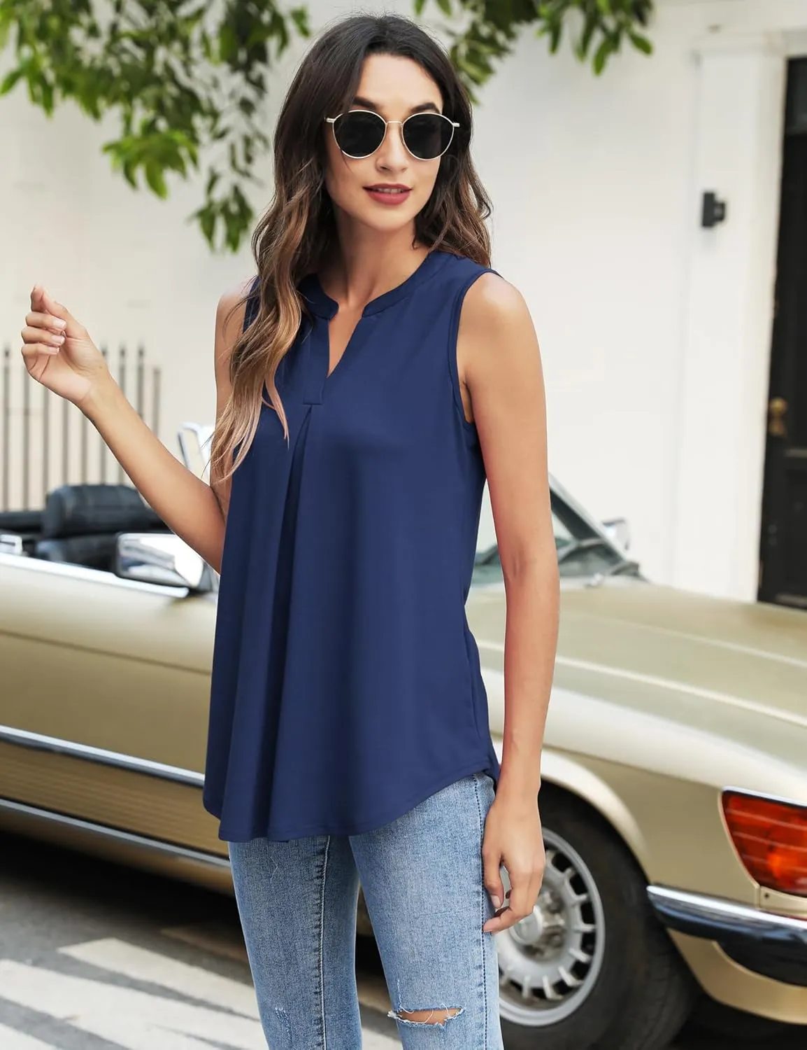 Newchoice Womens Tank Tops V Neck Sleeveless Summer Shirts Loose Dressy Casual Blouses (S-3XL)