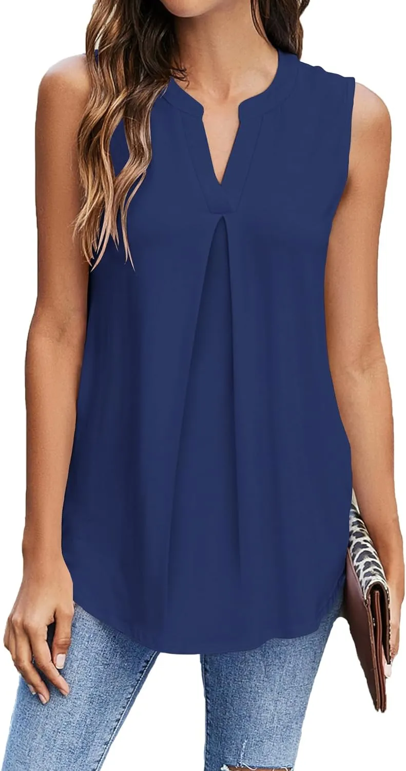 Newchoice Womens Tank Tops V Neck Sleeveless Summer Shirts Loose Dressy Casual Blouses (S-3XL)