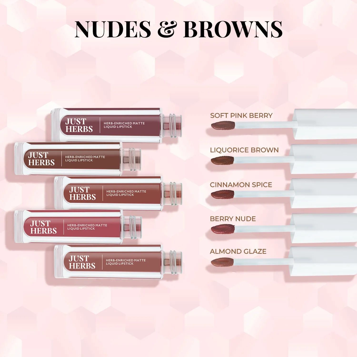 Nudes And Browns: Full-Size Herb Enriched Matte Liquid Lipstick Kit - Set of 5