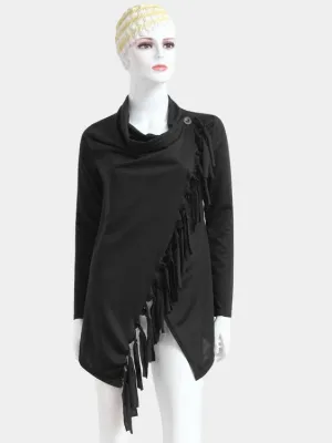 OEM ODM Tassel Long Sleeve Irregular Hem Black T-Shirts