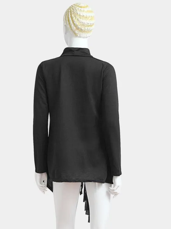 OEM ODM Tassel Long Sleeve Irregular Hem Black T-Shirts