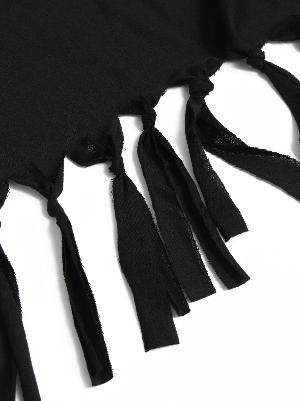 OEM ODM Tassel Long Sleeve Irregular Hem Black T-Shirts