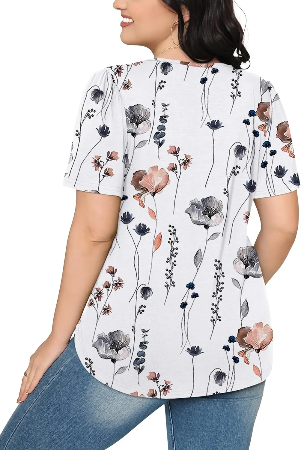 OFEEFAN Womens T Shirts Short Sleeve Pleated Dressy Casual Scooped Neck Summer Tops Blouses