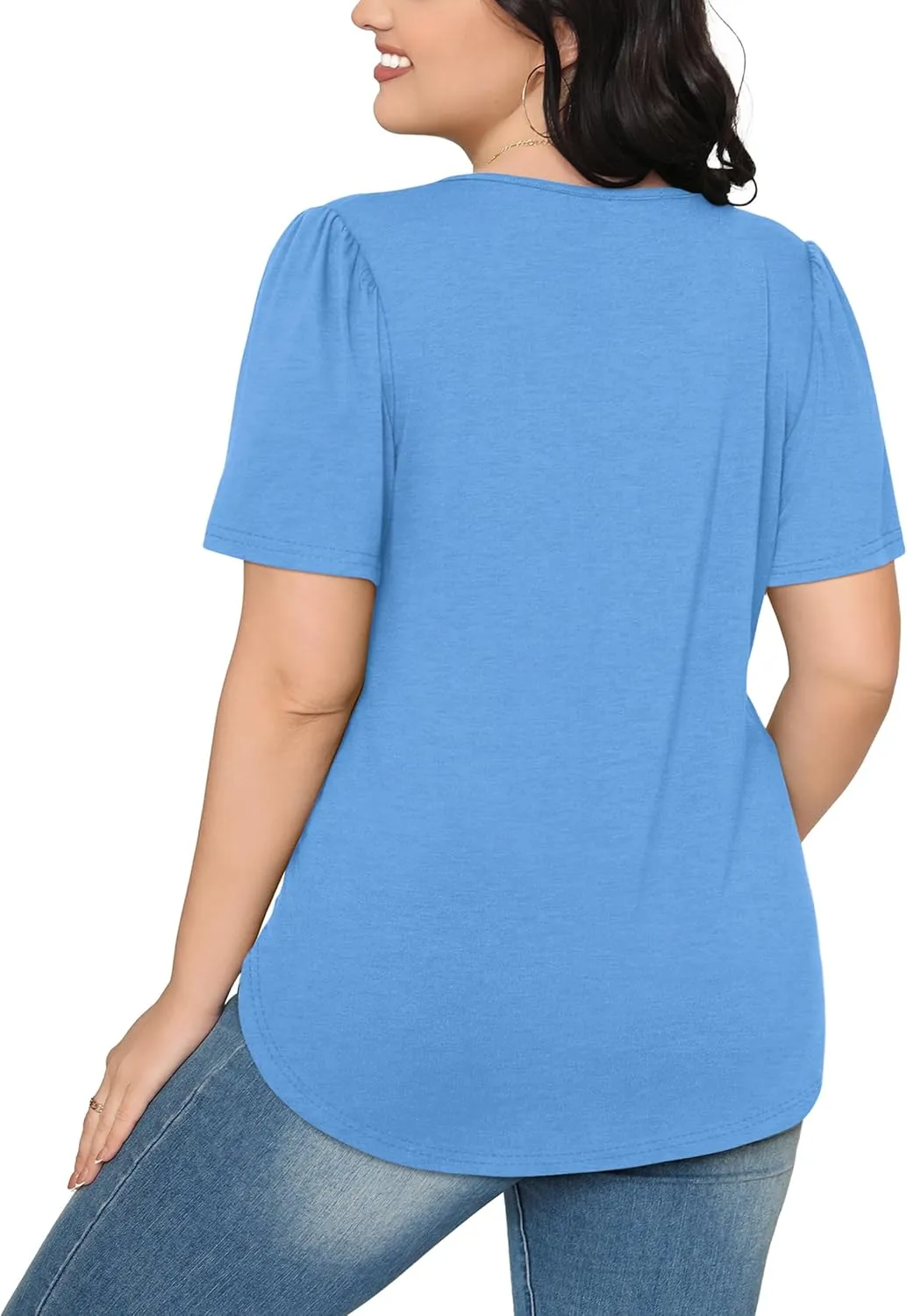 OFEEFAN Womens T Shirts Short Sleeve Pleated Dressy Casual Scooped Neck Summer Tops Blouses
