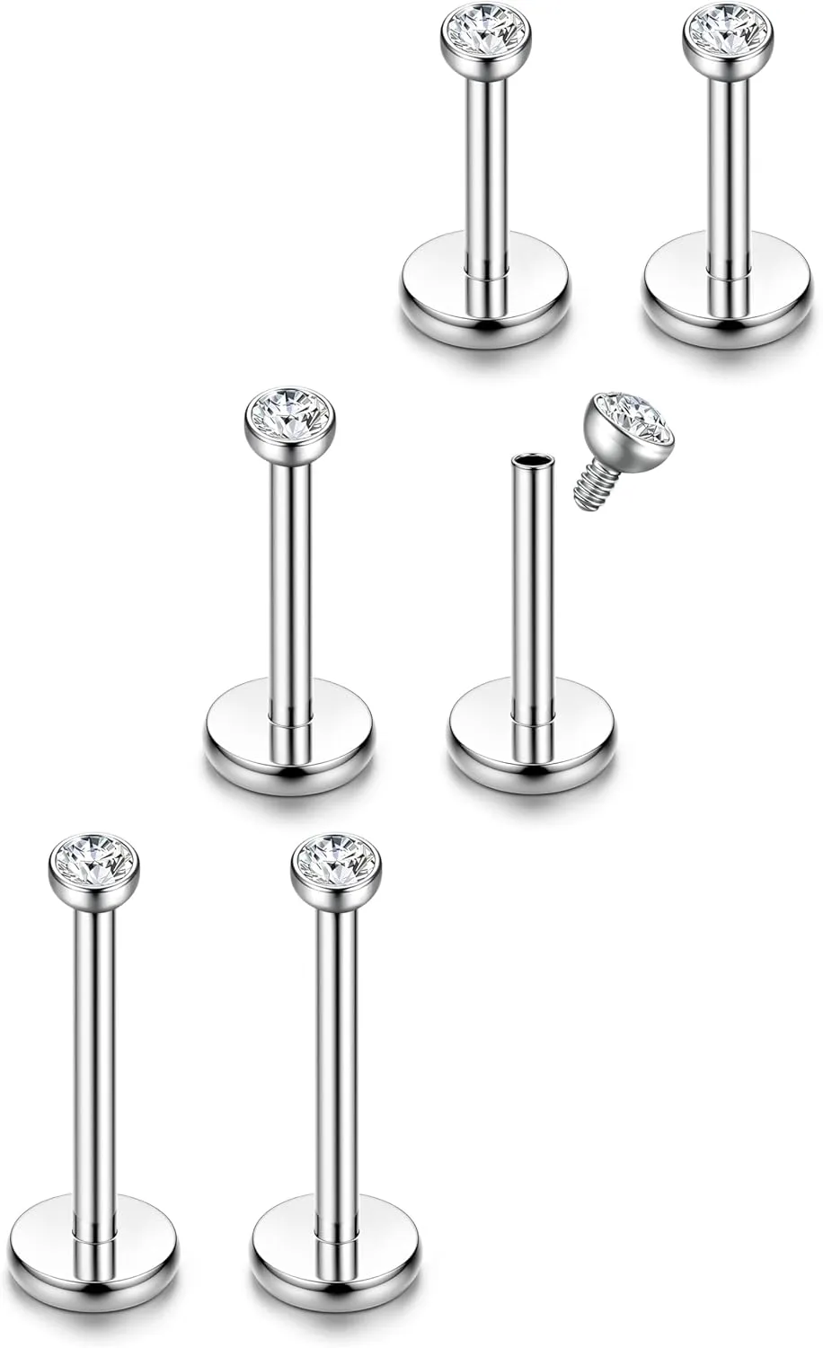ORAZIO 18G 6-10MM Stainless Steel Lip Rings Nose Studs Piercing Internally Threaded