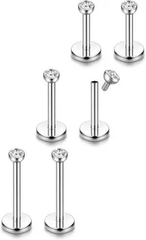 ORAZIO 18G 6-10MM Stainless Steel Lip Rings Nose Studs Piercing Internally Threaded
