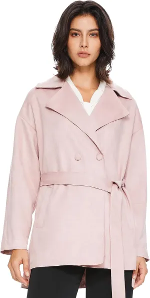 Orolay Short Trench Coats for Women Faux Suede Leather Trench Coat Double Breasted Belted Mid Long Outwear