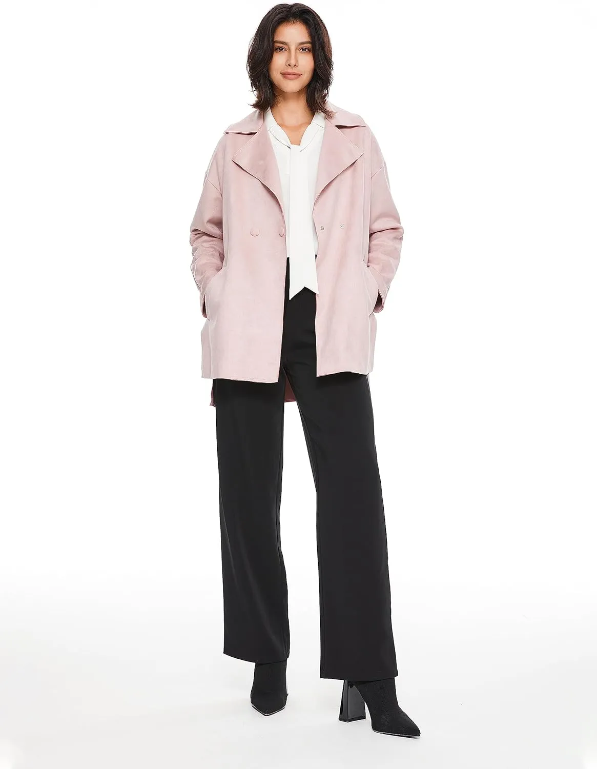 Orolay Short Trench Coats for Women Faux Suede Leather Trench Coat Double Breasted Belted Mid Long Outwear