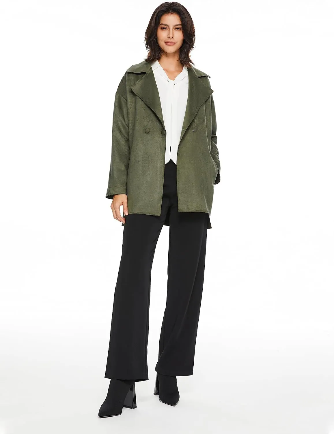 Orolay Short Trench Coats for Women Faux Suede Leather Trench Coat Double Breasted Belted Mid Long Outwear