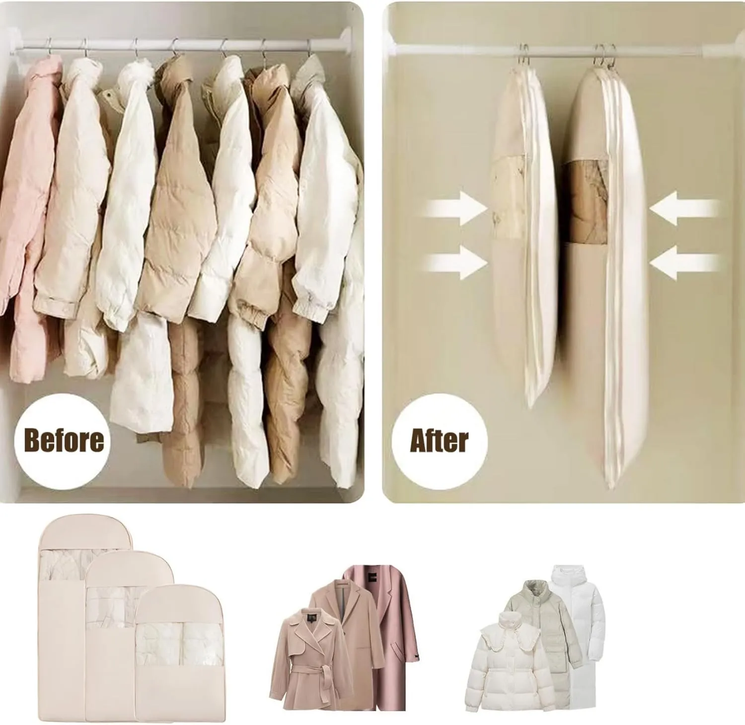 Otherwise Garment Bag, 2025 Space Saving Hanging Garment Bag with Self Compression Zipper, for Winter Coat, Seasonal Clothes(3 Size) (Pink)